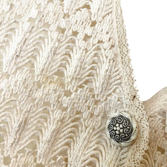 Victorian Cotton Crocheted Vintage Cottage Button Front Vest Ivory Festival Boho - Picture 4 of 6